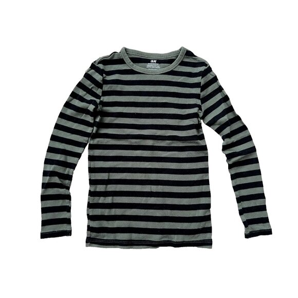 H&M Organic Stripe Kids Shirt Black/Khaki ( 6X-7 ) - Picture 1 of 1